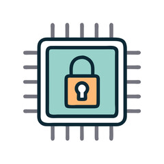 Poster - Cybersecurity Chip with Lock Icon Representing Hardware-Based Security and Data Encryption