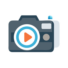 Fototapete - Digital Camera with Play Button Icon Representing Photo Review and Media Playback