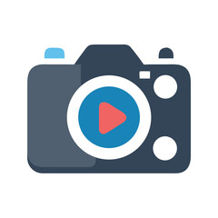 Fototapete - Digital Camera with Play Button Icon Representing Photo Review and Media Playback