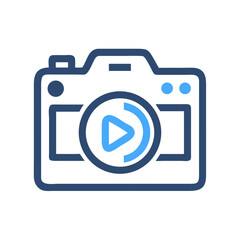 Fototapete - Digital Camera with Play Button Icon Representing Photo Review and Media Playback