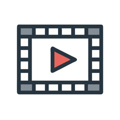 Fototapete - Film Strip with Play Icon Representing Video Playback and Cinematic Media Content