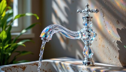 Poster - crystal faucet design a beautifully ornate faucet made of crystal, with light refracting through it 