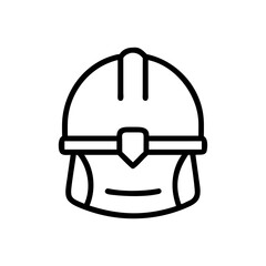 Poster - Illustration of a simple construction worker helmet with a strap and a minimalist face outline