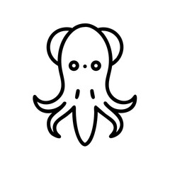 Poster - Outline drawing of a squid with large eyes and tentacles on a white background illustration is here
