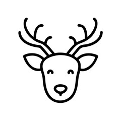 Poster - A simple line drawing of a deer head with antlers and a cute face on a white background design art