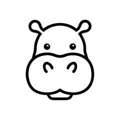 Poster - A simple line drawing of a hippopotamus head with small ears and a large snout in black and white