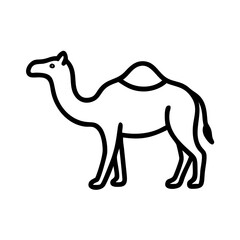 Poster - Stylized outline of a camel with a single hump standing in profile with a simple black line drawing