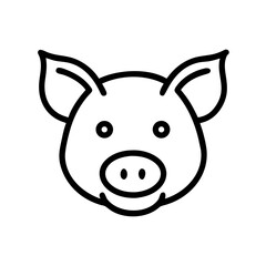 Poster - A simple line drawing of a pig's face with rounded features and a smiling expression is centered here