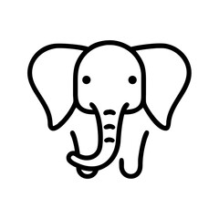 Poster - A simple line drawing of an elephant with large ears and a curled trunk facing forward design is cute