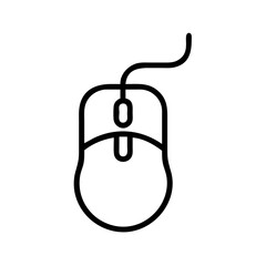 Poster - Outline illustration of a computer mouse with a visible cable on a white background design is simple