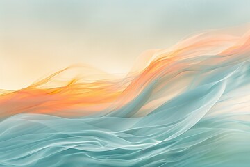 Poster - Abstract flowing waves of fabric in orange and blue creating a soft gradient effect