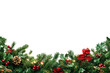 © Wawan - Festive border pine branches, holly leaves, red berries, pinecone, and lights. Black background