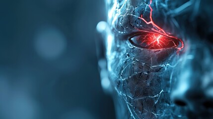 Poster - futuristic action scene advanced ai robot digital realm concept art sci-fi environment close-up view
