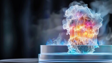 Poster - Dynamic energy pulse futuristic laboratory 3d render neon environment close-up view conceptual visualization