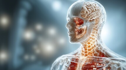 Poster - Dynamic anatomical visualization medical science lab 3d rendering clinical environment side profile human anatomy exploration