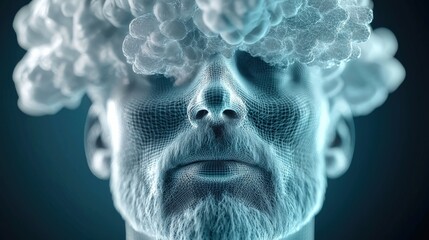 Poster - Exploring the depths of human emotion digital art portrait with clouded mind virtual space 3d model surreal concept