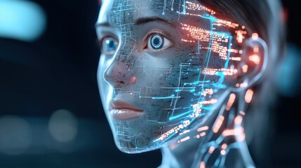 Poster - futuristic ai human interaction tech lab digital art sci-fi environment close-up view exploration of