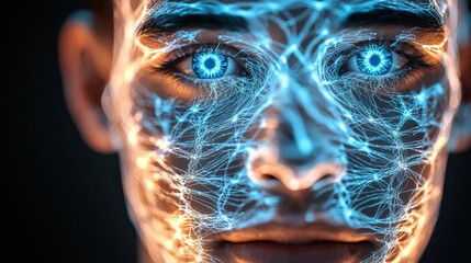 Leinwandbilder - Futuristic digital portrait studio setting high-tech artwork close-up view neural connectivity concept