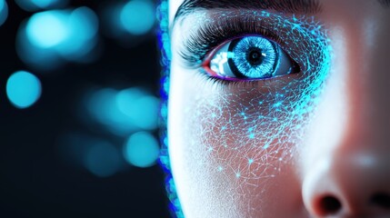 Poster - Digital eye transformation futuristic studio portrait technology close-up neural connections in art