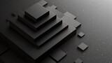 Minimalist Black Geometric Pyramid Structure on Dark Abstract Background with Floating Cubes and Soft Lighting for Futuristic Tech, 3D Design, or Modern Architecture Concepts