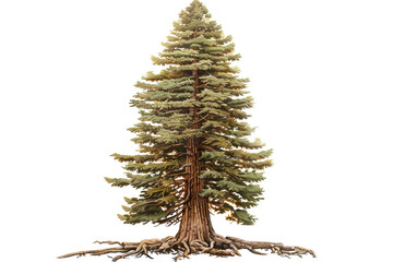 Grand, verdant tree stands tall, its roots exposed, set against a solid transparent background. Nature thrives!