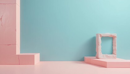 Poster - Abstract art installation featuring geometric shapes and colors modern studio setting photography bright minimalist environment close-up perspective