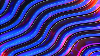 Poster - Abstract wavy neon background. Blue, pink, and purple glowing lines.
