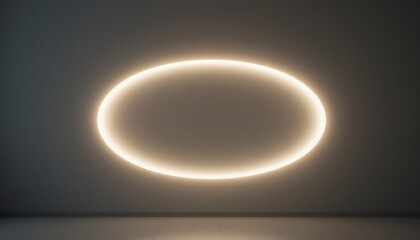 Poster - Illuminated ring light installation modern gallery artistic display minimalist environment aesthetic perspective contemporary concept
