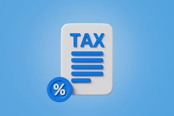 Poster - 3d Tax deduction form icon. Income tax, accounting and financial management, VAT and property taxes concept. Online tax documents. Minimal cartoon tax document business finance economy. 3d render.