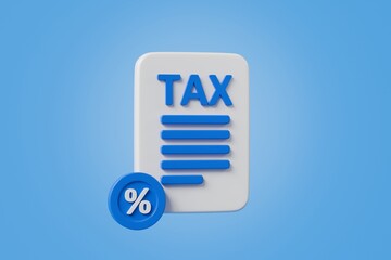 Poster - 3d Tax deduction form icon. Income tax, accounting and financial management, VAT and property taxes concept. Online tax documents. Minimal cartoon tax document business finance economy. 3d render.