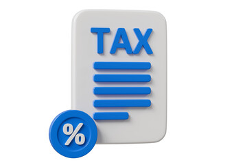 Poster - 3d Tax deduction form icon. Income tax, accounting and financial management, VAT and property taxes concept. Online tax documents. Minimal cartoon tax document business finance economy. 3d render.