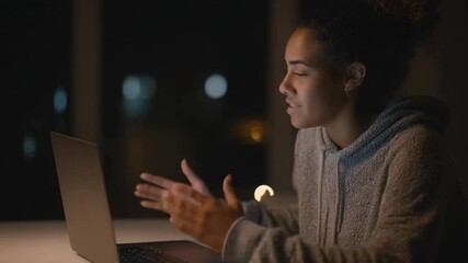 Poster - Young Female Student Engages in Virtual Class From Home at Night Generative AI