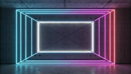 Poster - Neon light frame on a concrete wall