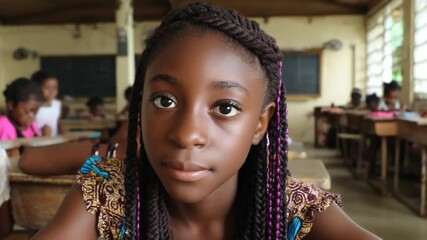 Poster - African Girl Engaged in Learning at Elementary School Classroom Generative AI