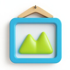 Fototapete - Cartoon picture frame icon with mountains