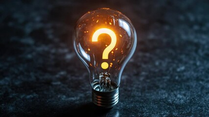 Poster - Light Bulb with Glowing Question Mark Symbolizing Ideas, Innovation, and Creativity Concept in Dark Background