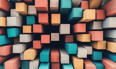 Leinwandbilder - Colorful stacked boxes arranged in a symmetrical pattern, showcasing vibrant hues and textures from a bird's eye view during daylight ,