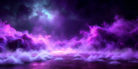 ground purple fog background, 3d rendering. smoke cloud scene neon light. spooky dark magic haze. pa