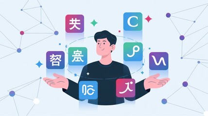Man Presenting Diverse Language Apps