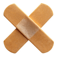 close up of crossed band aids for wound healing and first aid on transparent background