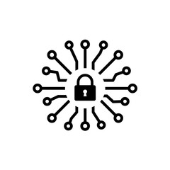 Poster - Digital Security: A detailed digital illustration of a padlock icon centered within an intricate circuit board design, symbolizing cybersecurity.