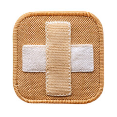 medical patch with stitched cross, providing protective cover for wounds, isolated on a clean backgr