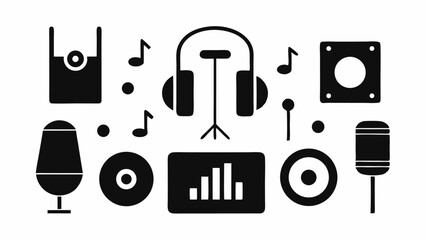 Poster - Audio themed editable icon set in line vector format featuring headphones speakers and sound elements perfect for music apps podcasts and media sites