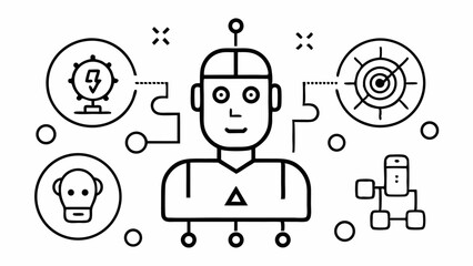 Poster - Clean and modern vector icon set showing artificial intelligence components for use in websites presentations software UI and emerging tech projects