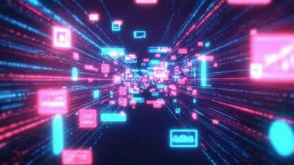 Poster - Abstract Digital Data Stream with Colourful Graphics and Glowing Lines Representing Technology and Connectivity in Modern Data Transmission