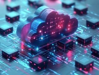 Fototapete - Cloud Computing and Data Storage Infrastructure