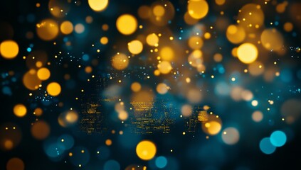 Poster - Abstract bokeh background with vibrant golden and teal highlights