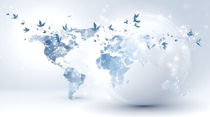 Poster - Global Network Connected World Map with Origami Birds of excellence in splendor beyond compare.