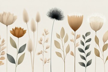 Poster - Variety of artistic floral designs showcasing muted colors and diverse shapes in a light background