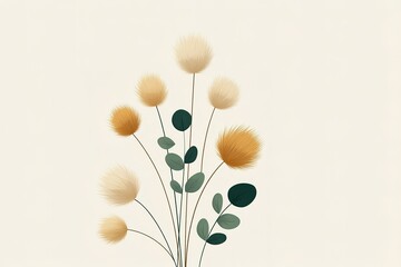 Poster - Modern botanical illustration featuring dried flowers and greenery against a soft background
